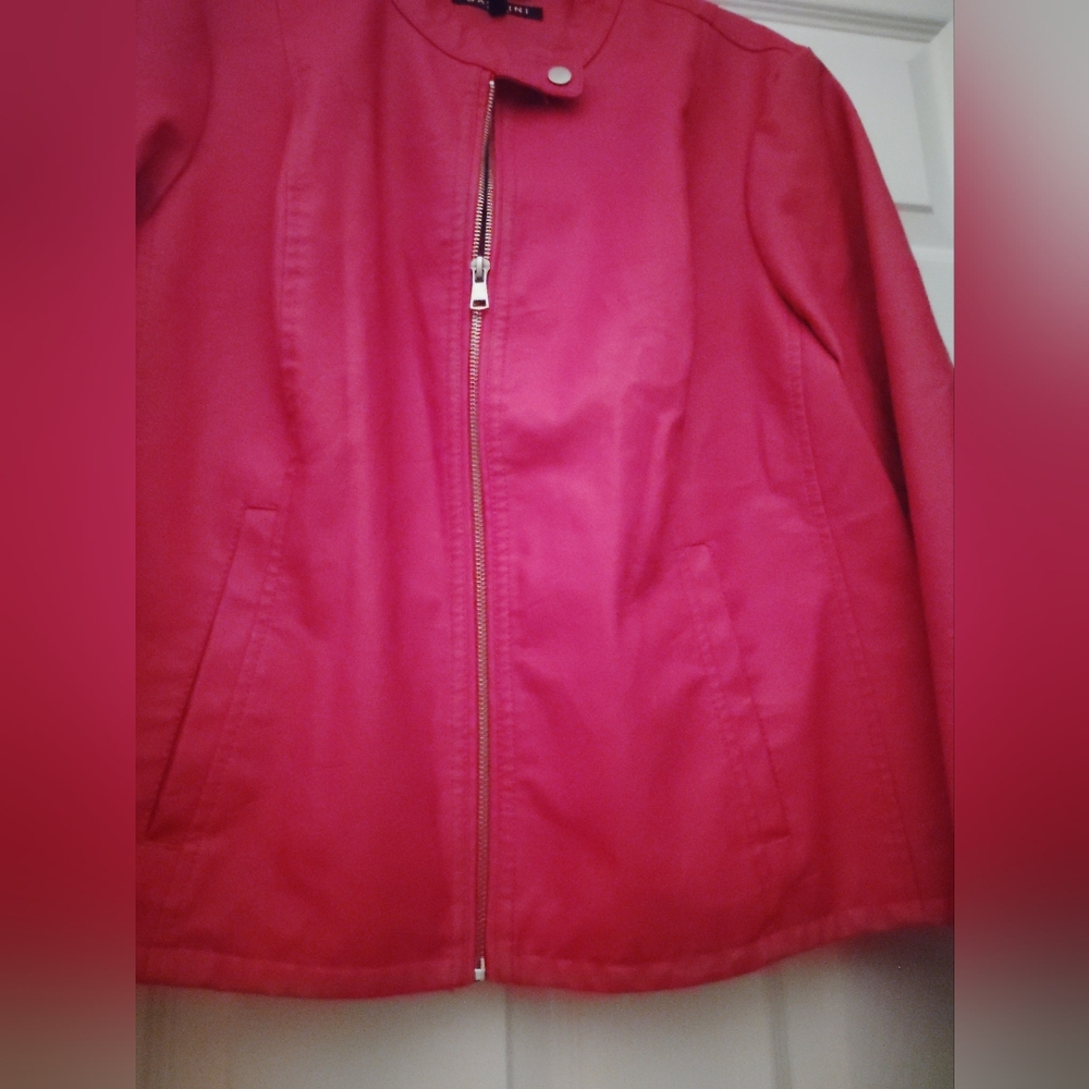 Women's Baccini Zip-Front Biker Style Faux Leather Jacket 1X Dark pink 🩷 - Picture 5 of 6
